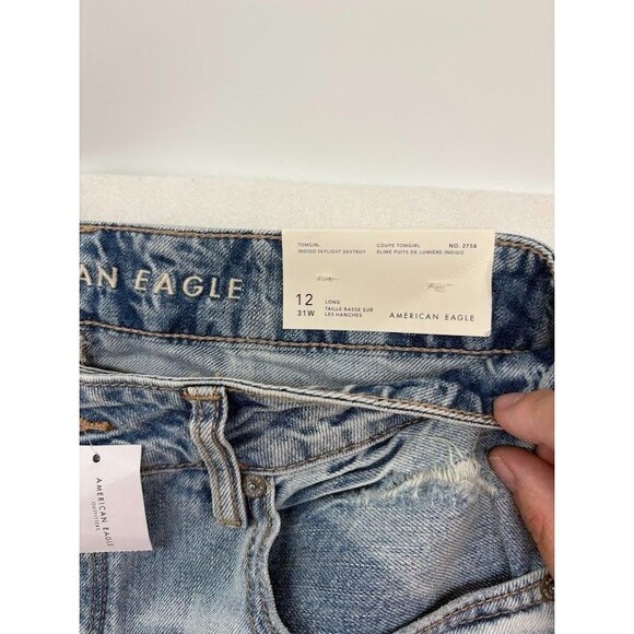 American Eagle Jeans Womens 12 Long Blue Hi Rise Tomgirl Light Wash Ripped Denim - Picture 4 of 9